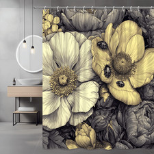 Floral Shower Curtain Yellow and Gray Flower Print