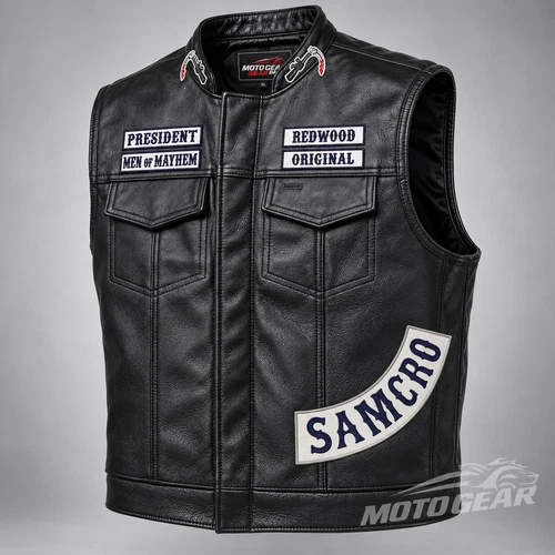 SOA Sons of Anarchy Jax Teller Redwood Real Leather Motorcycle Biker Vest - product listing photo