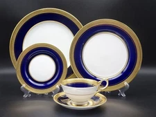 10 PIECES AYNSLEY BONE CHINA "BUCKINGHAM" COBALT ENCRUSTED GOLD BAND
