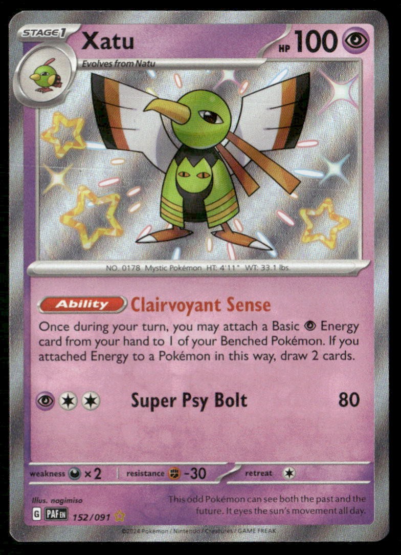 XATU 152/091 SHINY RARE PALDEAN FATES POKEMON HOLO NM