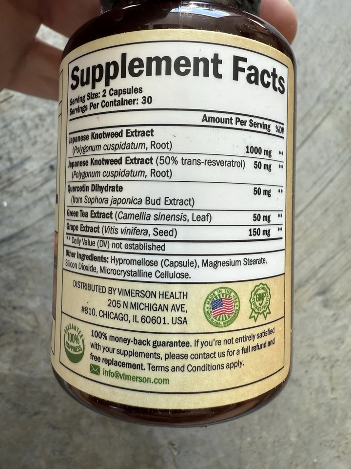 💥OFERTA💥 (PAQUETE DE 5) Suplemento Vimerson Health RESVERATROL 60 Cápsulas Foto 3 de 4