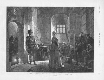 Marie Antoinette verlässt ihr Gefängnis für das Gerüst - antiker Druck 1873