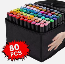 80Pcs/Set Marker Pen Graphic Art Sketch Dual Head Broad Point Copic Touch w/Bag 