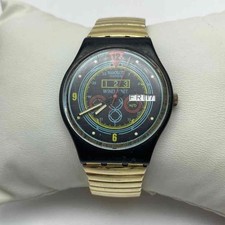 Vintage 1992 Swatch Wind'nit GX121 Quartz Watch Day Date Expansion Band 33mm