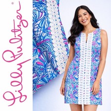 Lilly Pulitzer x Target Blue & Pink My Fans Shift Cotton Dress, Size 10, EUC!