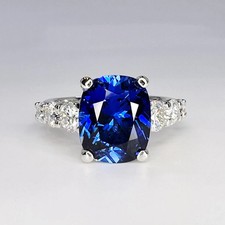 5.50 Ct Natural Sapphire Diamond Anniversary Ring 14K Solid White Gold Size 8.5
