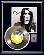 OZZY OSBOURNE PARANOID WHITE GOLD PLATINUM RECORD W-PRINTED SIGNED AUTOGRAPH