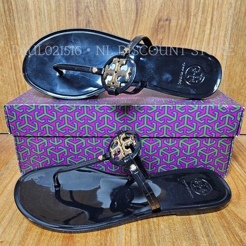 TORY BURCH Women's Mini Miller Flat Thong 9296 ~ Perfect Black (Gloss)