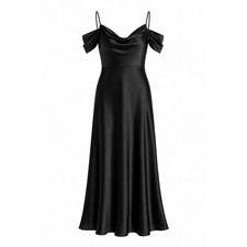 Nasty Gal Collection Black Satin Cowl Neck Cold Shoulder Maxi Dress Womens 12