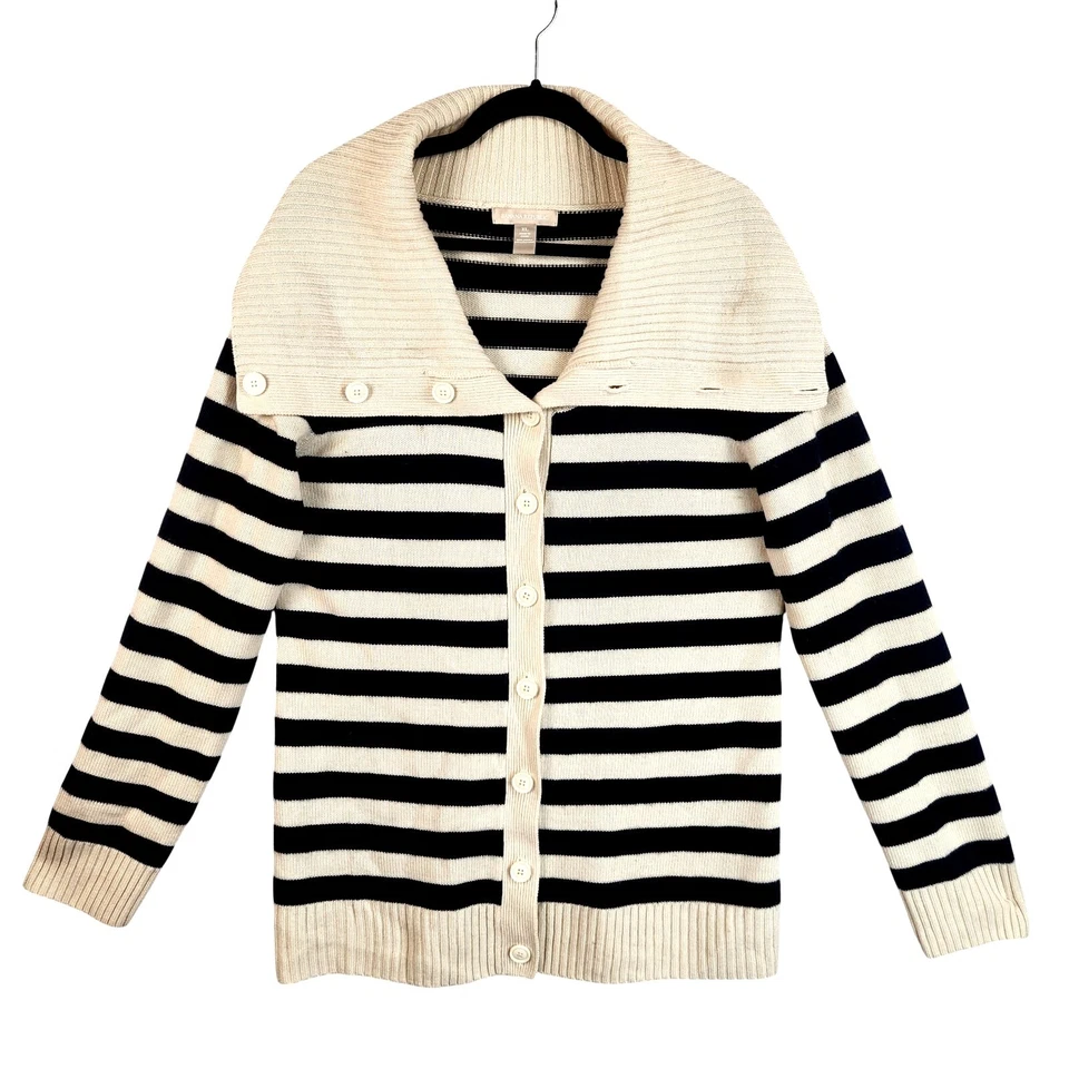 Cárdigan Banana Republic cuello marinero náutico para mujer XL crema/azul marino merino Foto 3 de 4