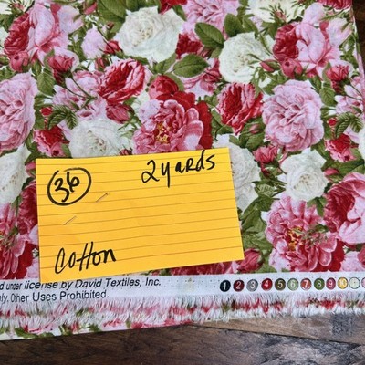 Roses Floral Fabric Candace Allen by David Textiles Cotton 2 Yards