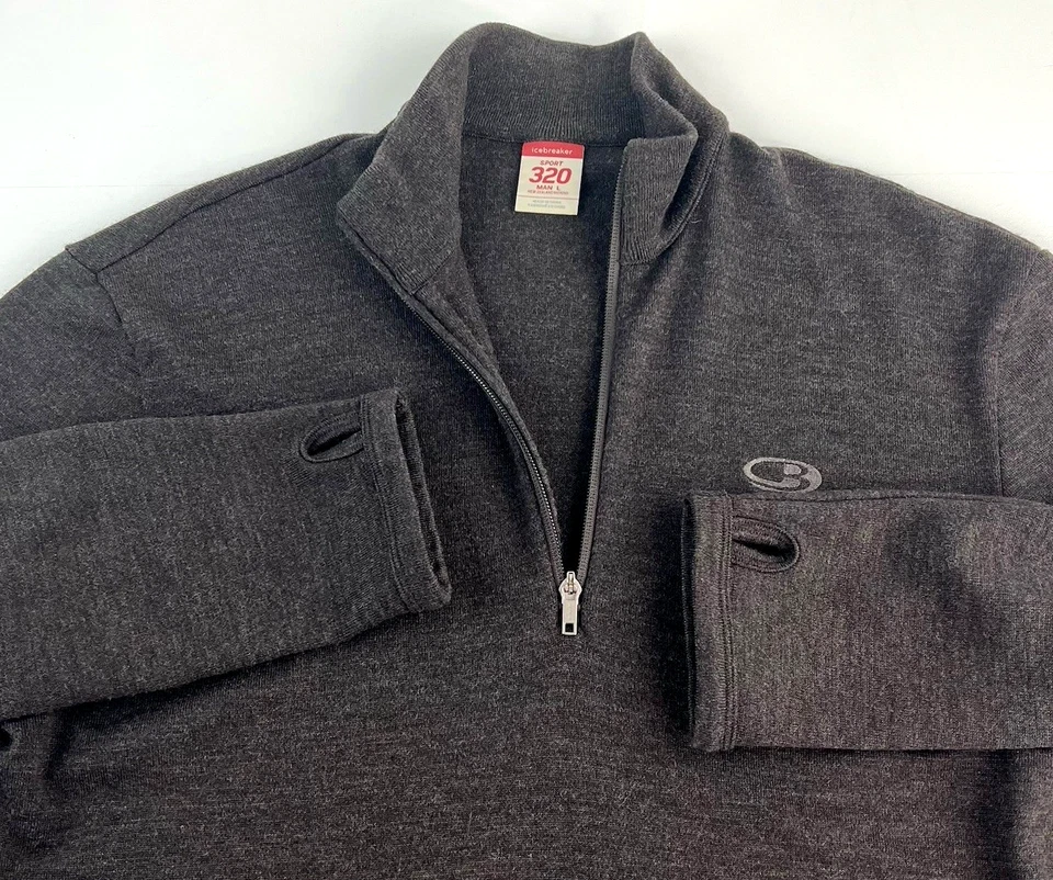 Icebreaker Sport 320 1/2 Sweater Merino Wool Mens L Taupe Brown Pullover Hiking - Image 4 of 4