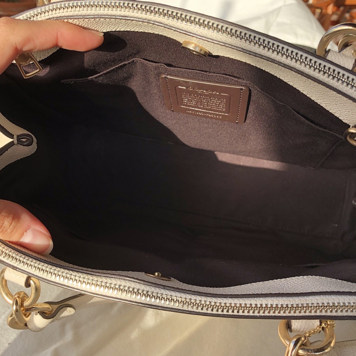 Authentic Coach Cream Leather Signature Canvas Jacquard Logo