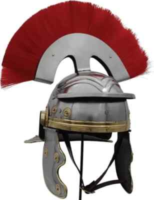 Roman Centurion Helm | Red Crest Plume, Leather Inliner | 20G Mild Steel