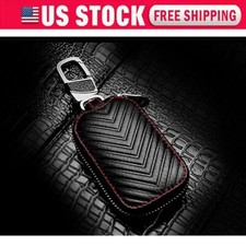 Hot Black Leather Car Remote Bag Auto Fob Key Holder Case Unisex Zipper Pouch Us