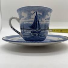 VTG SLR 860 Delft Blue Tea Cup  Saucer Hand Painted Windmill Sail Boat Hollan