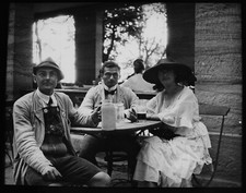 Magic Lantern Slide GROUP IN NURNBERG GARDENS C1923 PHOTO GERMANY