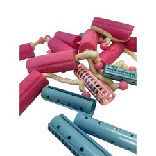Pink Foam Sponge Rollers Curlers Plus Blue Plastic Vintage Lot Hair Styling