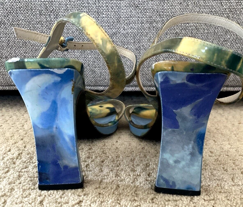 Sandalias retro vintage VIA SPIGA verde acuarela charol tacones con tira trasera talla 9 Foto 2 de 4