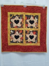 Handmade Quilted Halloween Love Pumpkins Moon Wall Hanging Table Topper 26x26"