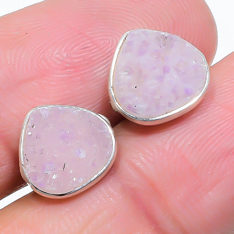 White Titanium Druzy Gemstone Handmade 925 Sterling Silver Tops Earring O695
