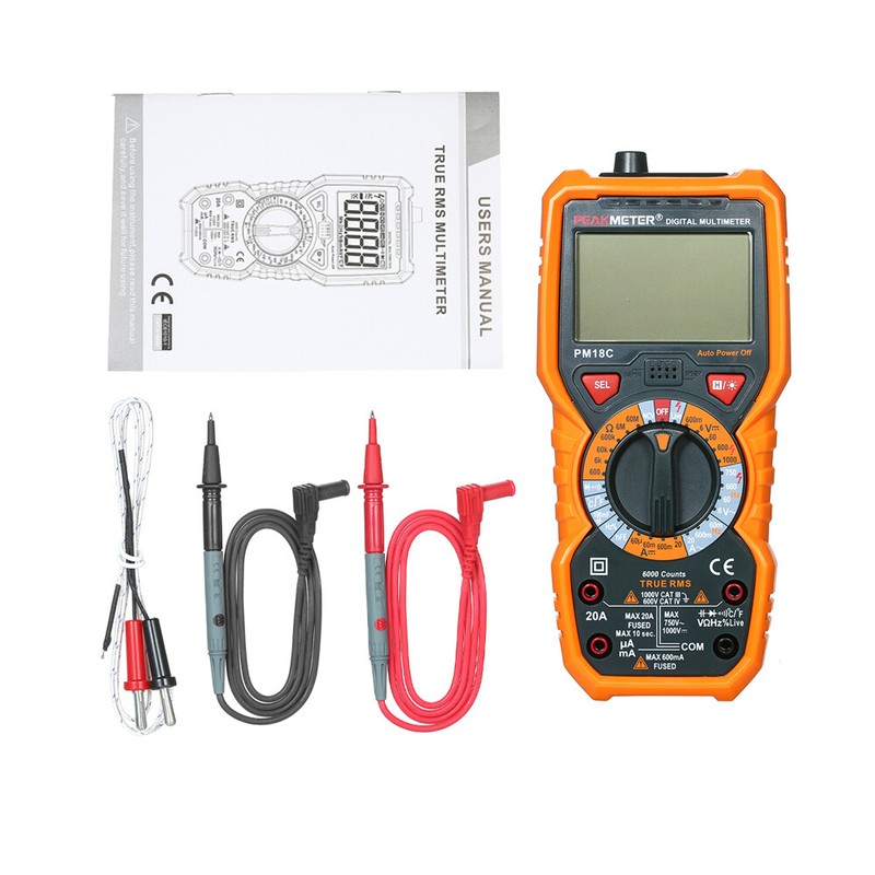 PEAKMETER PM18C True RMS Digital Multimeter AC DC Ohmmeter Cap Freq Temp Tester