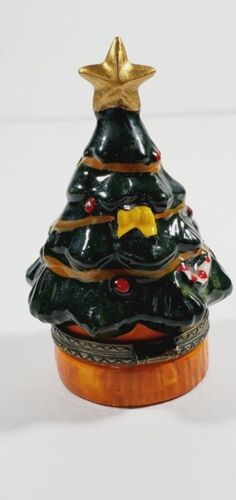 Boîte à bijoux arbre de Noël vintage en porcelaine verte années 1980 - Photo 1/8