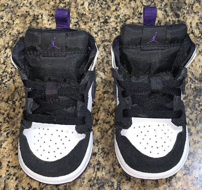 Nike Air Jordan 1 Mid SE White/Purple/ Black Infant Shoes Size 4C BQ6933 105