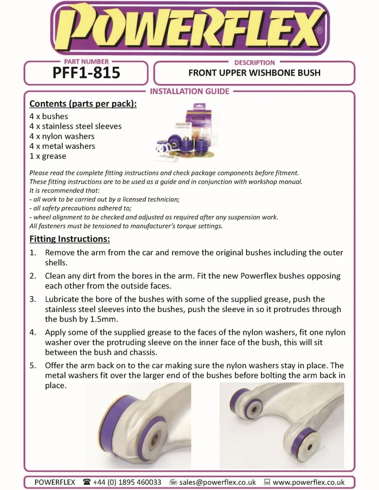 Powerflex Brazo Superior Delantero Cojinetes Para Alfa Romeo 147 00-10 PFF1-815 - Imagen 3 de 4