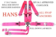RJS RACING SFI 16.1 6PT HANS CAM LOCK ROLL BAR SNAP IN BELT HOT PINK 1045810