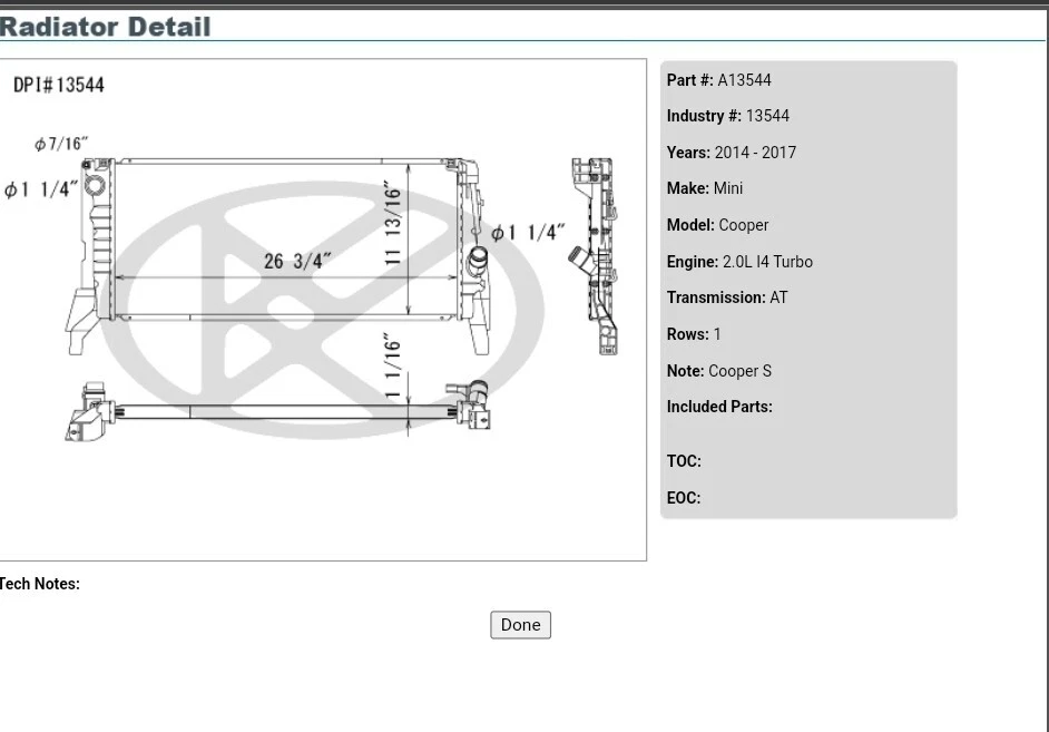 Radiador para Mini Cooper 2014-2018 tanque de plástico 2,0 L hatchback núcleo de 1 fila Foto 2 de 4