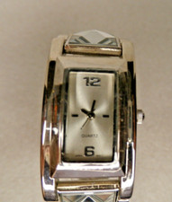 Ladies Rectangular Watch Silver Faux Leather Band - Pretty and Stylish