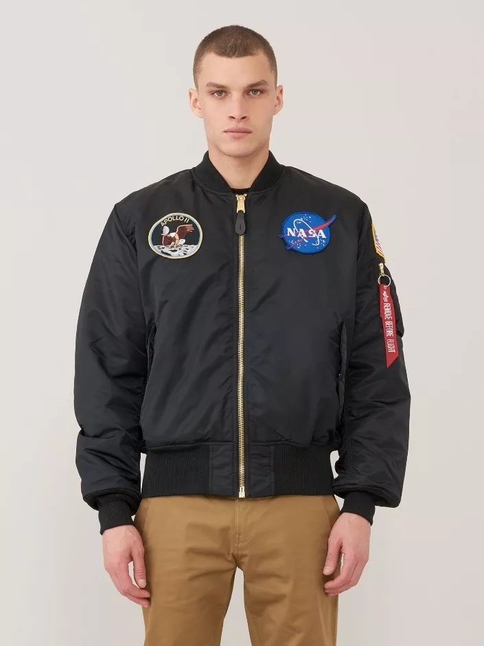 ALPHA INDUSTRIES MA-1 NASA APOLLO FLIGHT JACKET BLACK NYLON MA1 MJM21097C1