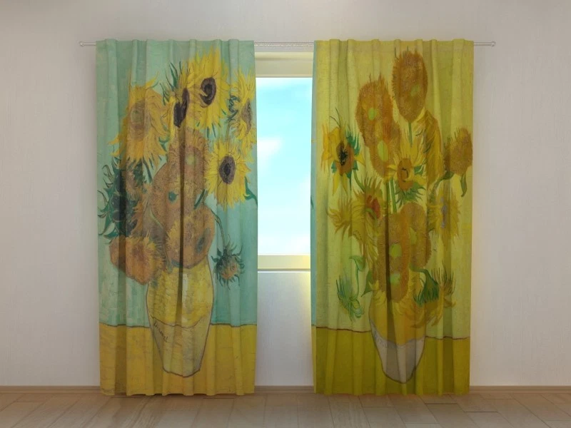 Living Room Curtain Art Vincent van Gogh Sunflowers Floral Printed Wellmira 3D