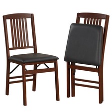 Costway Folding Dining Chairs Set of 2 Foldable Upholstered Kitchen Chairs Brown