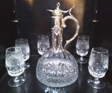 Caraffa Da Liquore Set 6pc Cristallo di Boemia Massiccio 1960 Top Vintage.