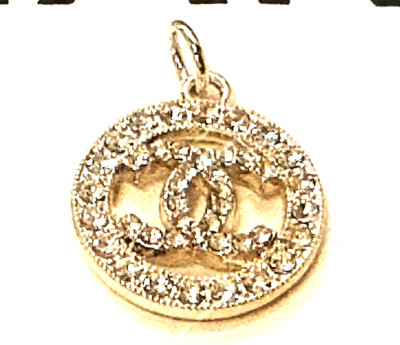 Atemberaubender Gold & Kristall CC Chanel Knopf Charm/Reißverschluss/vielseitig gestempelt 1 Stck.