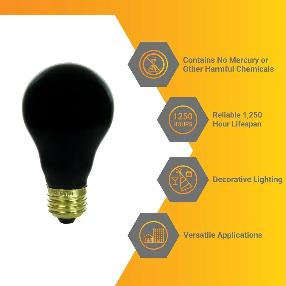 6 Pack 75A A19 Black Light Bulbs, 75W Filament Ceramic Black Bulb, E26, 120V - Image 2 of 4