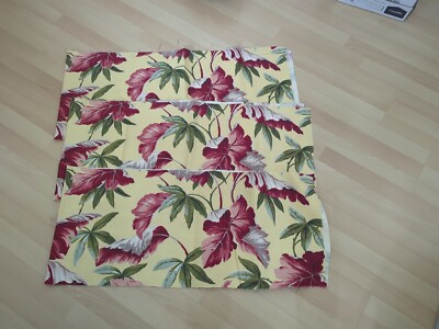 Tropical Leaf Pattern Barkcloth Used 3 Panels Crafts Pillows 70'' X 15 1/2'' Each