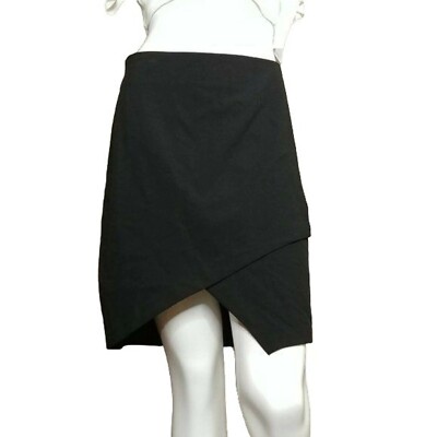 BCBGMAXAZRIA Mini Skirt Sz 12 Black Asymmetrical Tiered Zip Up Preppy Minimalist