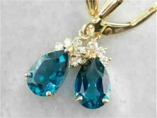 2Ct Pear Cut Lab Created Blue Topaz Women Dangle Earrings 14K Yellow Gold Plated