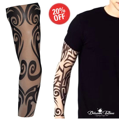 DELUSION TATTOOS Temporäres Tattoo Ärmel Tribal Nylon Spandex Strumpf Arm Herren Damen Kinder UK