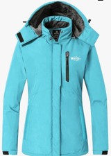 Wantdo Women's Mountain Ski Jacket Hooded Warm Winter Fleece Light Blue Size S