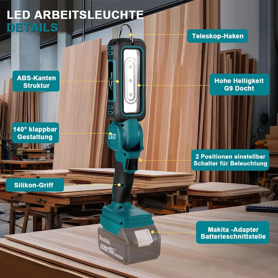 30W Für Makita Li-ion Akku LED Arbeitsleuchte 18V Strahler Licht Taschenlampe - Bild 4 von 4