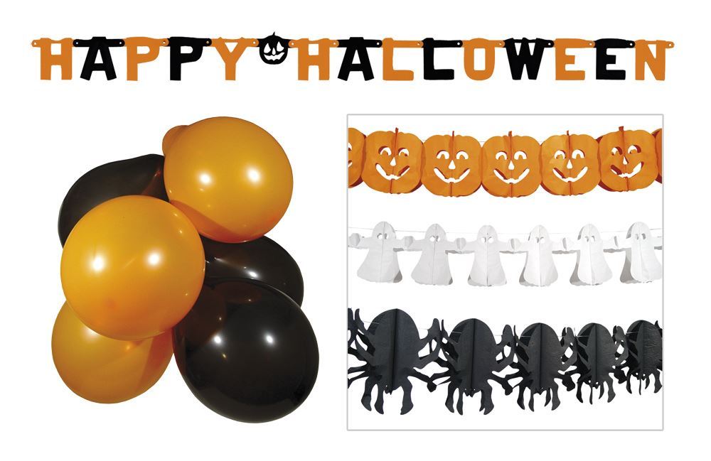 Halloween Party Decoration Set 10 Balloons 3 Garlands & Banner
