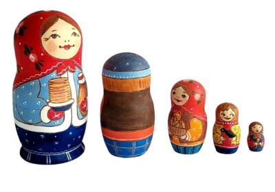 Poupées Russes Matriochka Peintes à La Main - Avec Coq Gourich - Russie