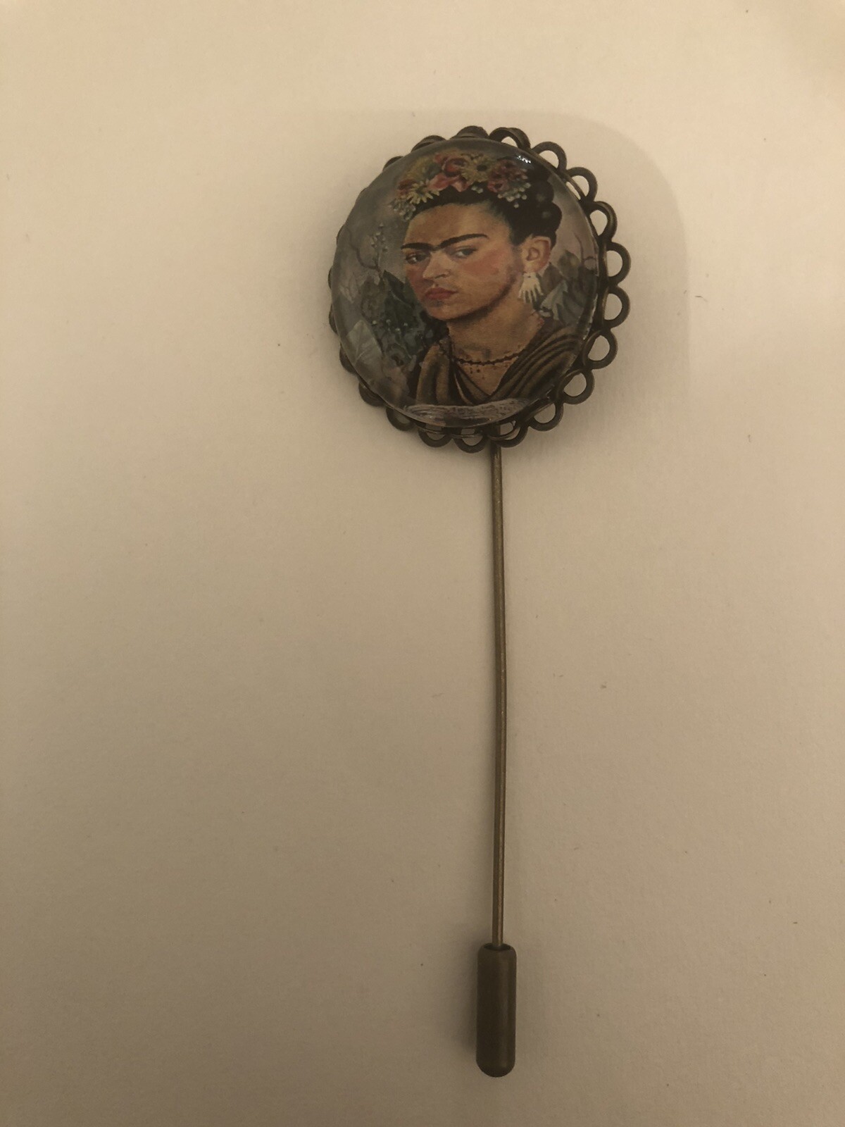 Retro Frida Kahlo Flowers Vintage Bronze Filigree Round Stick Pin Brooch Pin