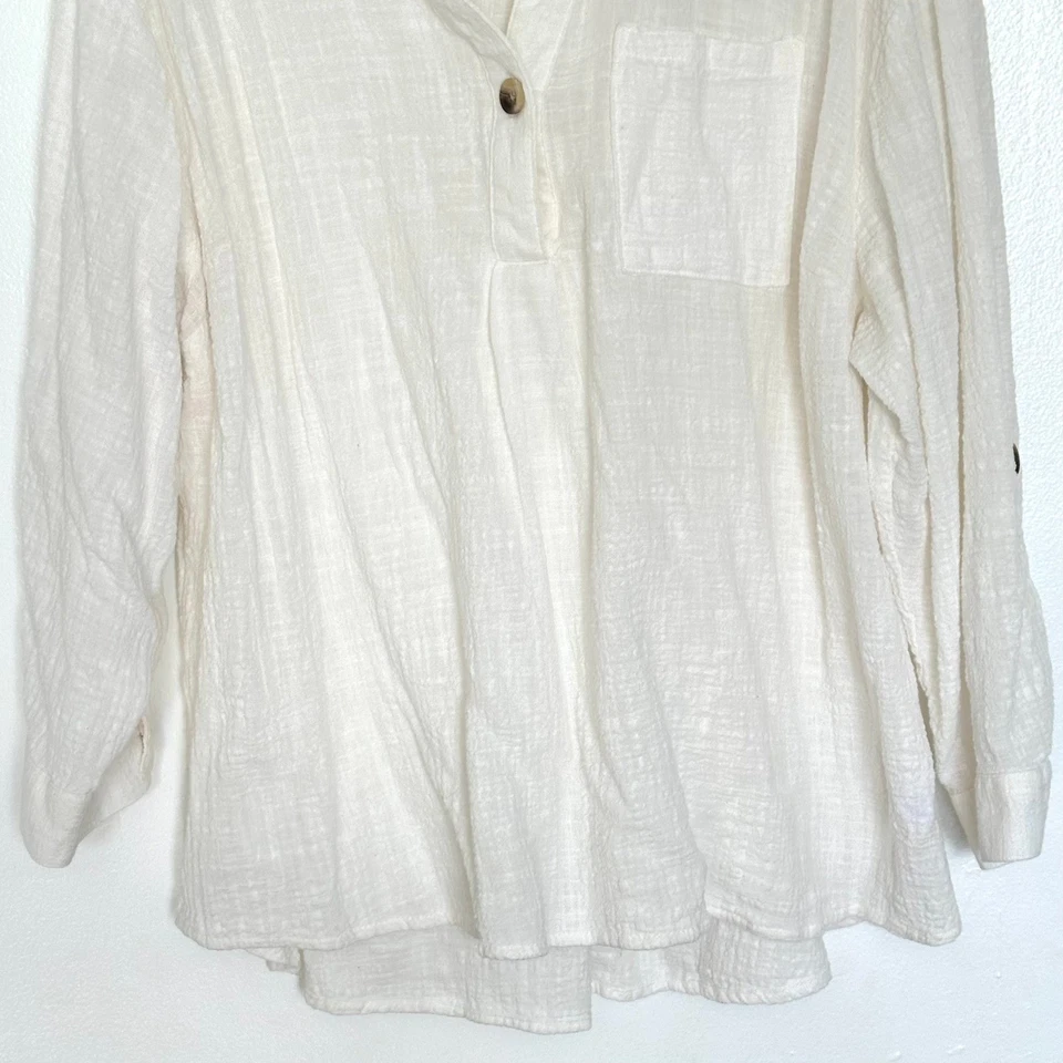 Túnica Cato para mujer talla 22/24W blanca algodón texturizado manga larga bolsillo Foto 4 de 4