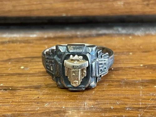 Vintage 1934 Herff Jones Class Ring 10k Gold and Sterling Hersher HS? Size 8.75