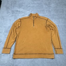 Agave Lux Half Zip Pullover Mens Orange Cotton Mock Neck USA Made Casual Preppy